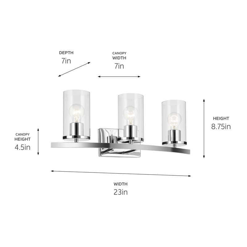 23" 3-Light Vanity Light, Chrome