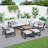 6-Piece Patio Conversation Set With 3-Seater Sofa, 2 Single Sofas, Footrests & Coffee Table With Ice Bucket-503720944