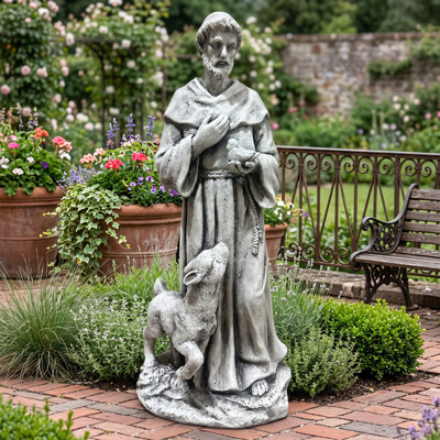 Statue religieuse religieuse avec agneau, statue de jardin en oxyde de magnésium, figurine chrétienne résistante aux intempéries