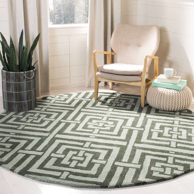 Secaucus Hand Tufted Wool Geometric Rug, Round 7'