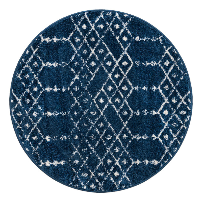Tapis bleu marine / blanc Lenwood, Rond 3 pi