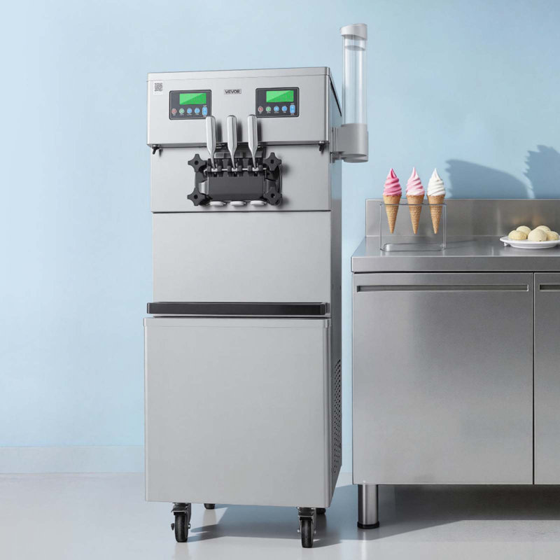 Machine à crème glacée commerciale, rendement de 34 à 44 L / H, machine à crème glacée autoportante à double compresseur avec trémies 2 * 10L et 3 saveurs, alerte de mélange à pré-refroidissement pour les magasins de desserts