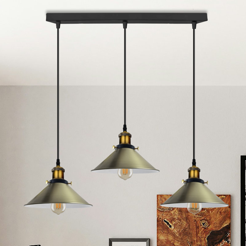Latshaw 3-Light Kitchen Island Cone Pendant, Green Brass
