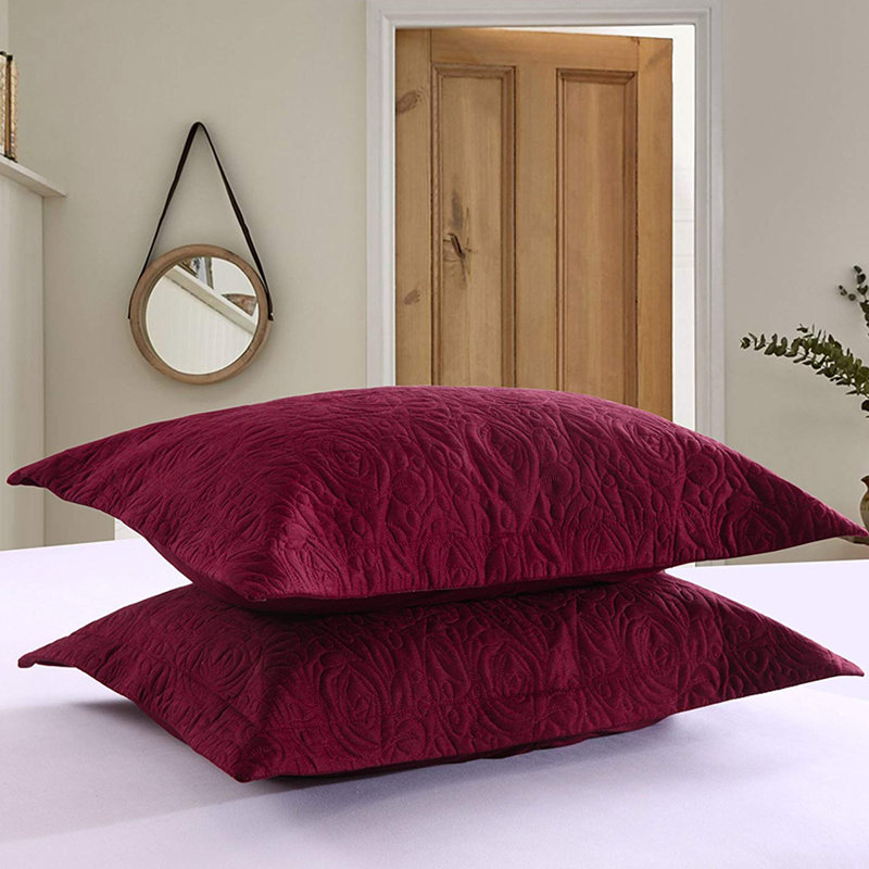 Burgundy Embroidered Cotton Polyester Standard Pillow Shams