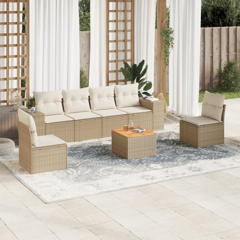 Vidaxl Garden Sofa Set Beige PE Rattan 7 Piece Set Modular