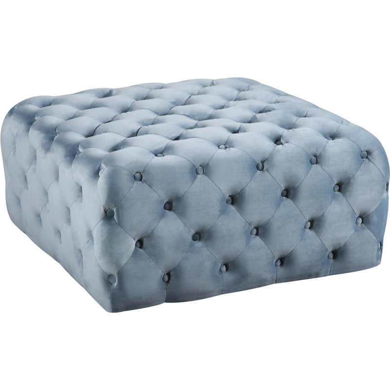 Repose-pieds carré standard en velours 33 po Ariel, Velours bleu ciel