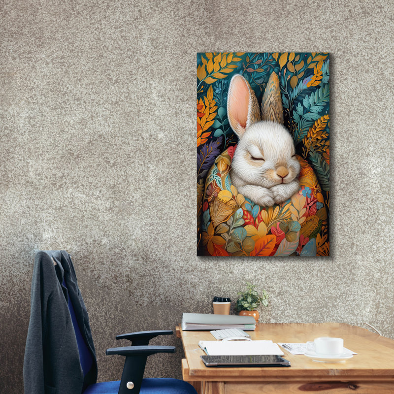 «Epic Graffiti», "Lapin qui dort entre des couvertures colorées 1" par Momart, art mural sur toile