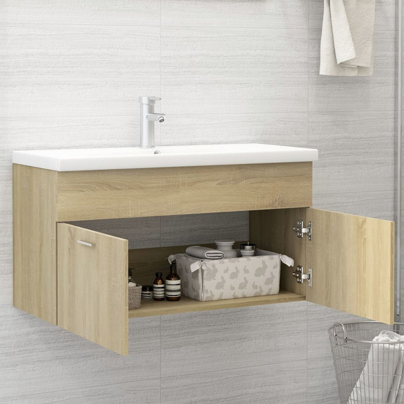 Saona Wall Hung Single Vanity Unit, Sonoma Oak, 900mm