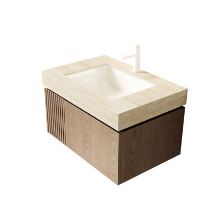 - Pattern 30" Countertop In Sintered Stone And Undermount Ceramic Basin, 1 Pre Drilled Faucet Hole, High Temperature , 30.62 Depth, 47.12 Lb Weight Basin With Countertop, One Standard Heat