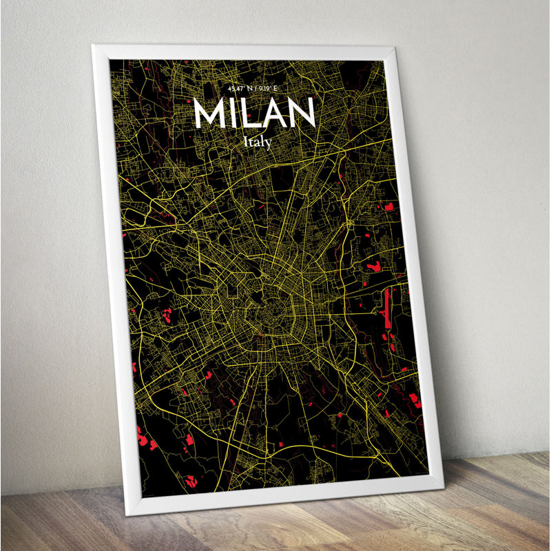 Milan City Map - No Frame Print, 50.8cm H x 40.6cm W x 0.13cm D x 0.13 cm D