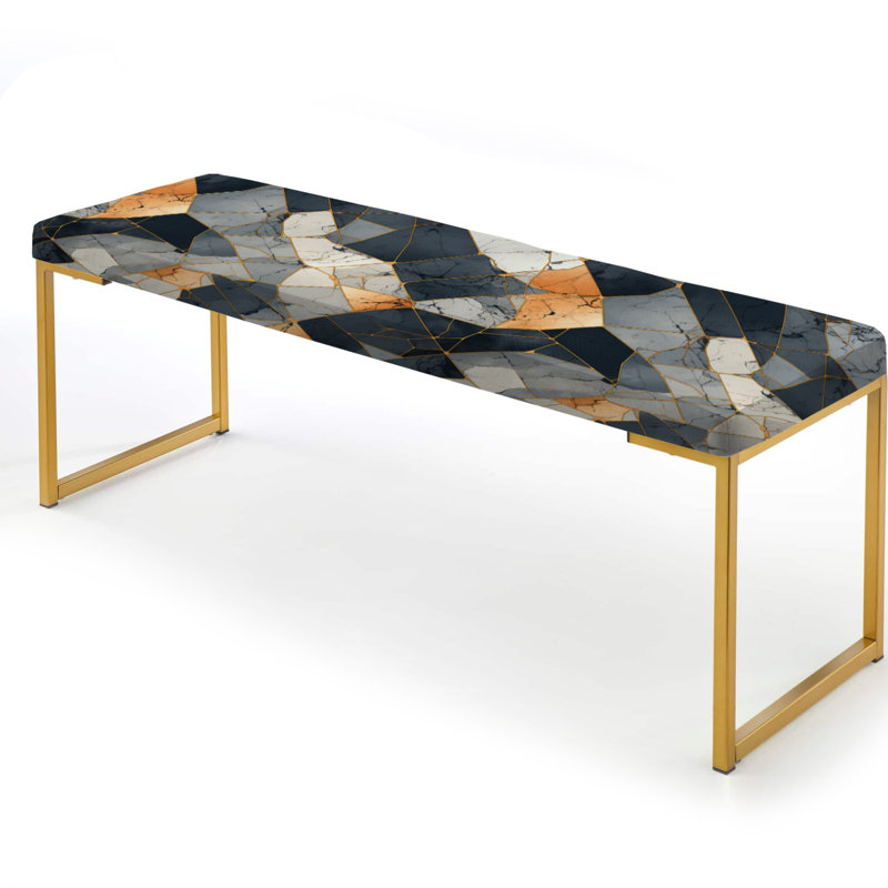 Grey Industrial Chic Marble Escape - Marble Upholstered Gold Bench