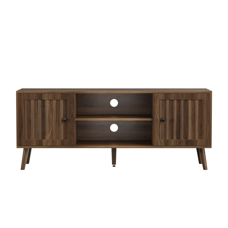 Meuble télé Mid-Century moderne avec gestion des câbles et rangement réglable