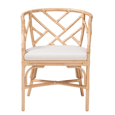 Bali & Pari Padma Natural Rattan Dining Chair - Handwoven Barrel Accent Chair With Bamboo-Style Frame And Lattice Detail For Boho, Coastal, Or Tropical Dining Or Lounge Area