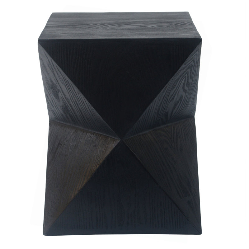 14.25" Prismatic Symmetry Concrete Side Table With Smooth Wood Grain Texture And Modern Prismatic Shape – Weather-Resistant Accent For Patio, Garden, Or Balcony