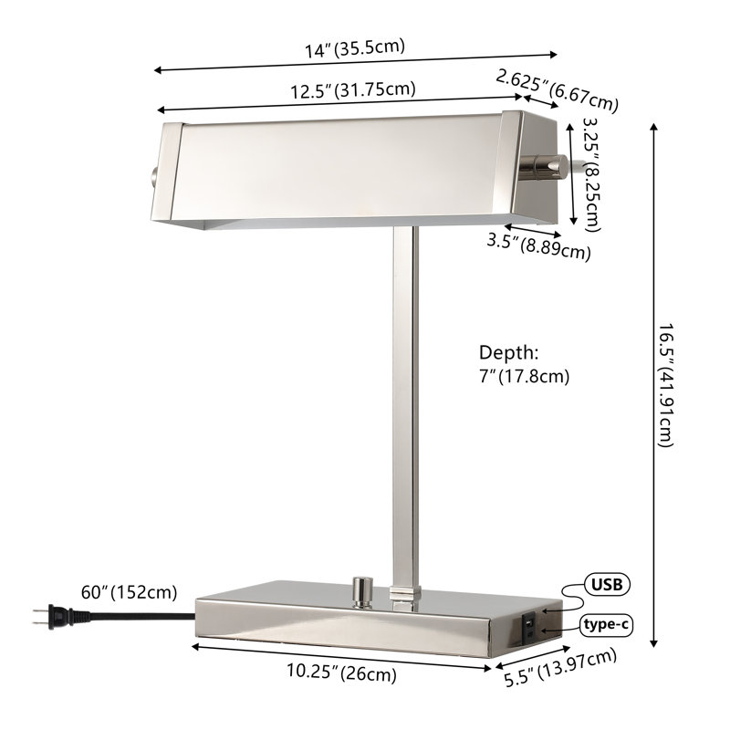 Rylan 16.5" Metal Table Lamp w/ USB