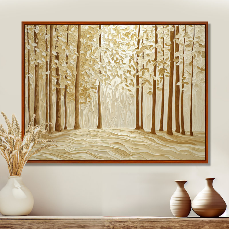 «Golden Brown Forest Landscape III», art mural paysage forestier, H 34 po x l 44 po, Reproduction avec cadre flottant, Brun