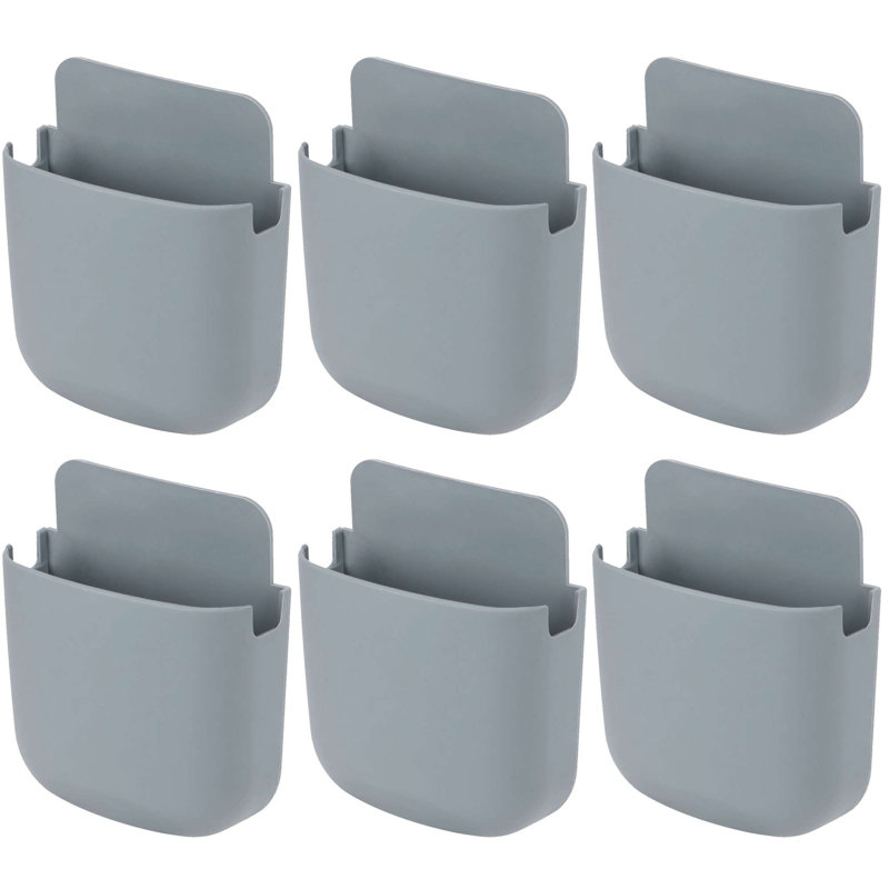 6 Pack No Drill Remote Control Holder Self Adhesive Wall Mount Storage Caddy Organizer for TV Remotes, Phone, Pen, Gray