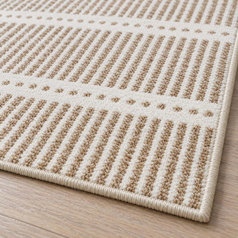 Tapis rayé, lavable et antidérapant pour l'entrée, la cuisine ou la chambre, Beige, Rectangle 84 po x 60 po