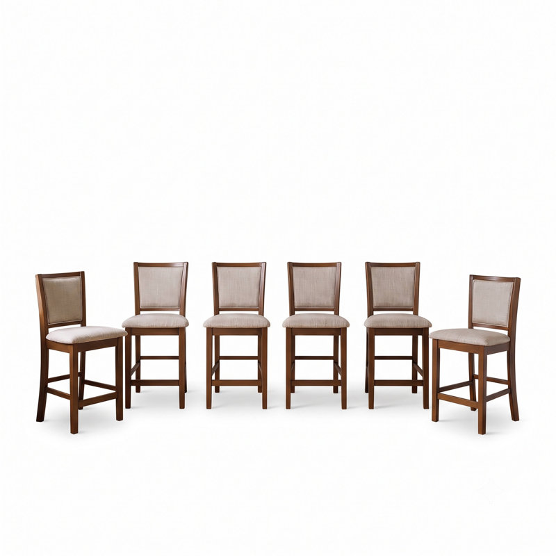 Chaise de comptoir en bois Josiha (ensemble de 6), brun, Brun, 6