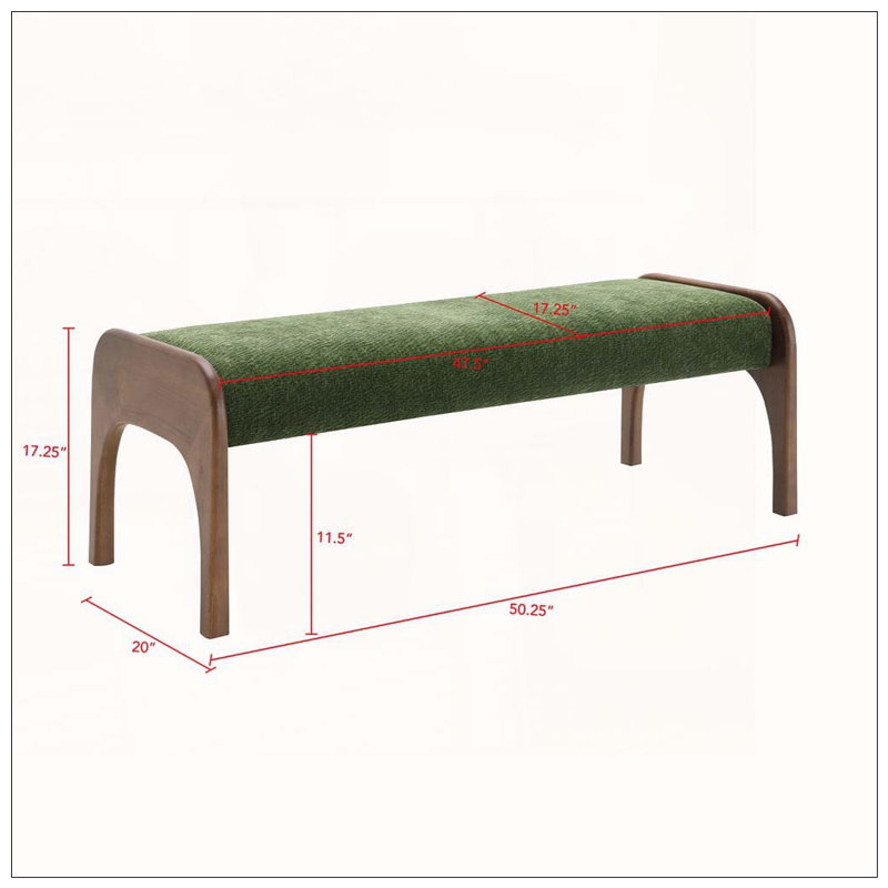 Banc long rembourré 50,25 po, Vert