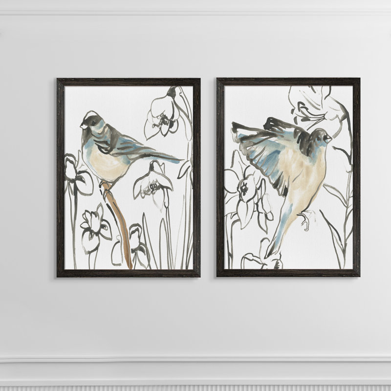 Songbird Meadow - ensemble de 2 peintures encadrées, H 24 po x l 18 po, Toile encadrée, Ebony