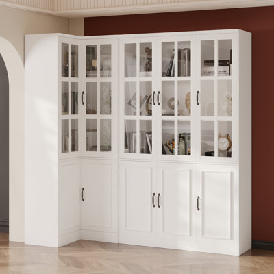 Corner Pantry Cabinet With Glass Doors, 78.7" Freestanding Kitchen Storage Organizer, Adjustable Shelves And Enclosed Compartments