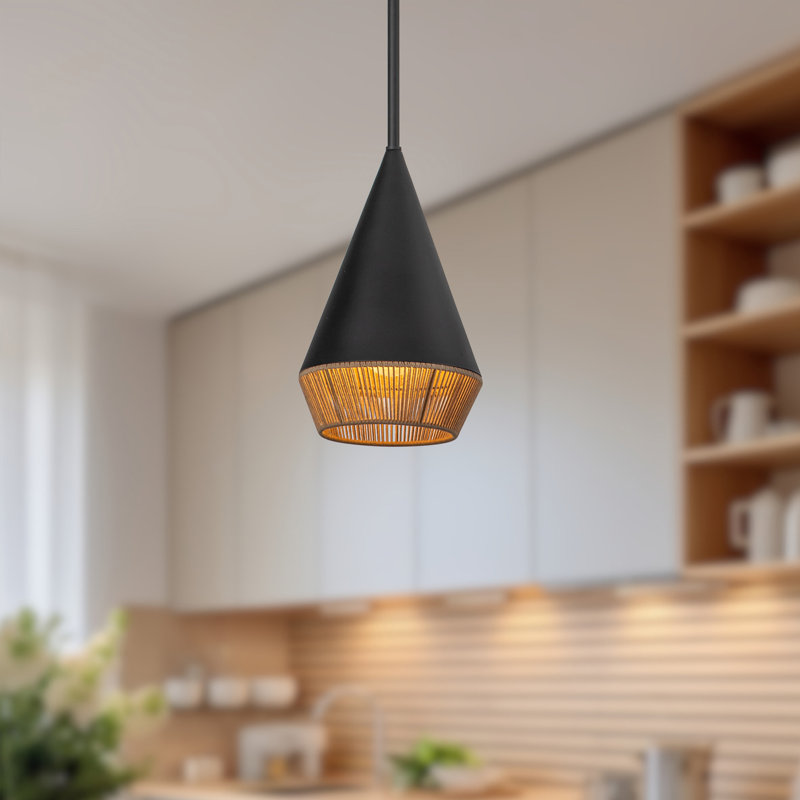 Luminaire suspendu simple à 1 lumière Keaz, Noir mat