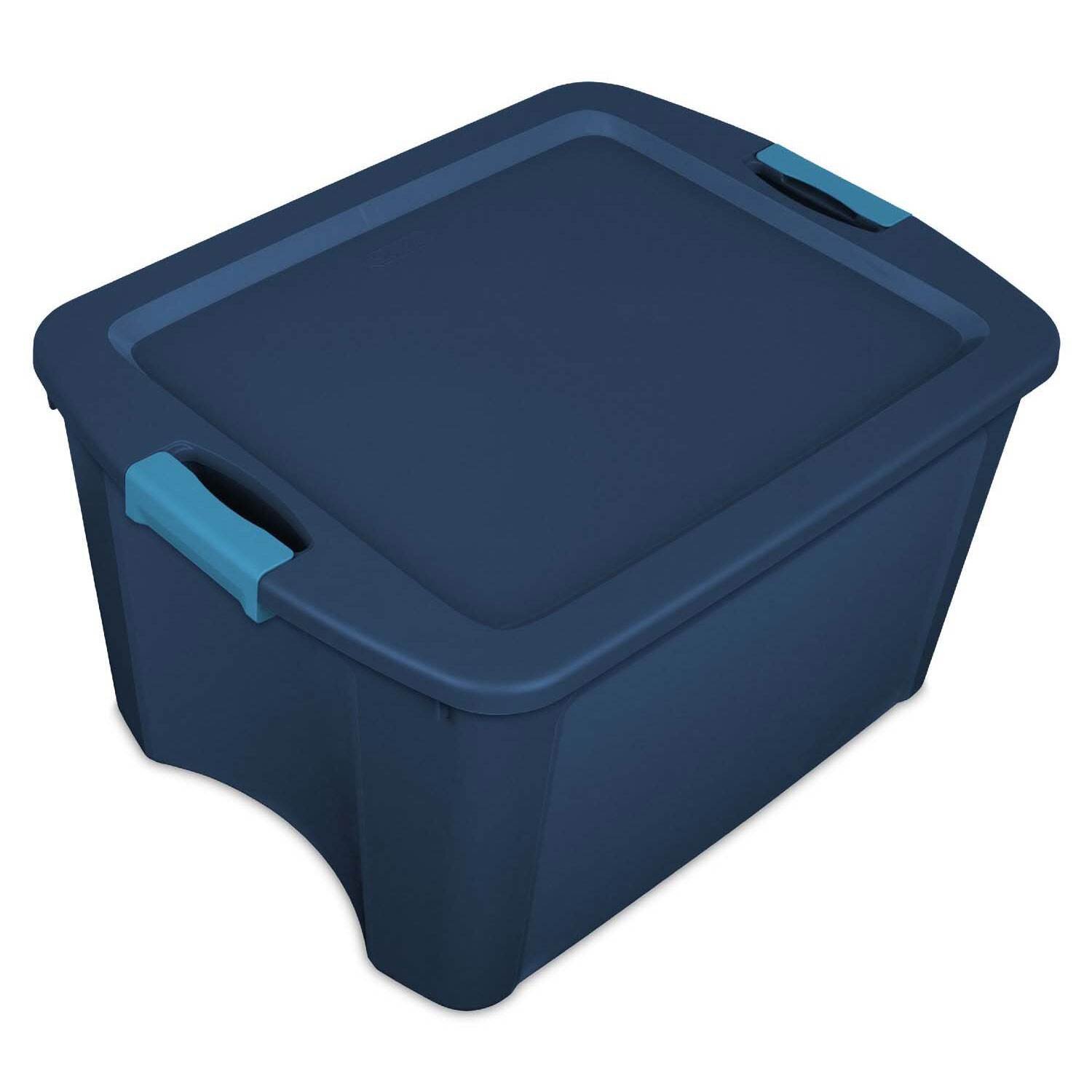Sterilite 18 Gal Latching Tuff1 Storage Tote, Stackable Bin with Latch Lid,  Plastic Container to Organize Garage, Basement, Blue Base and Lid, 6-Pack