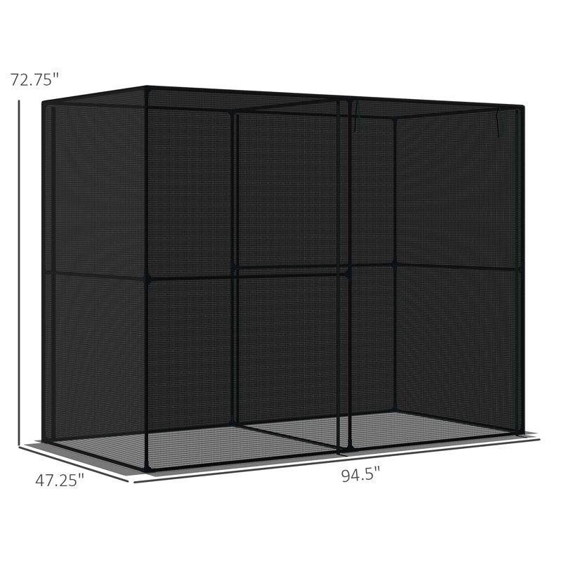 4' X 8' Crop Protector Tent - Black For Garden. Zippered Door, Steel & Mesh. Stable. 94.5" L 48.27" W 71.46" H Cage Vegetables Plants. With Doors. Frame Stable In 71.46