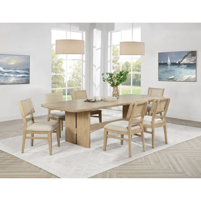 Beige Oak 7-Piece Rectangular Dining Set