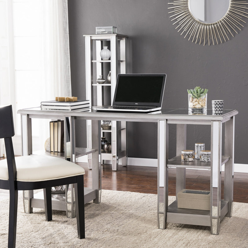 Bureau en miroir, argent mat brossé avec miroir