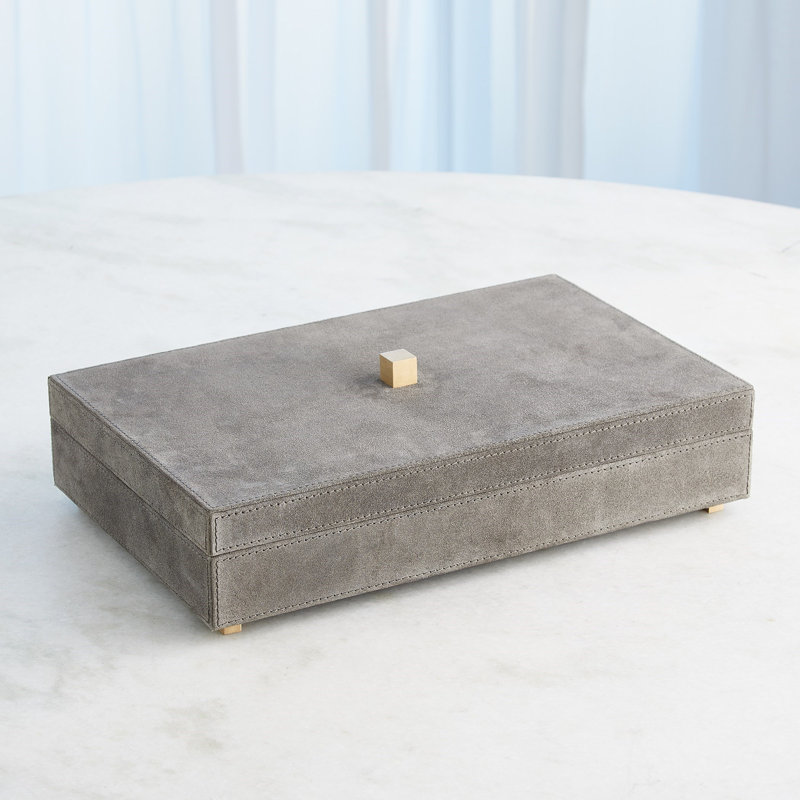 Posh Box-Grey Suede-Sm, 4.75" H x 16.25" W x 10.75" D