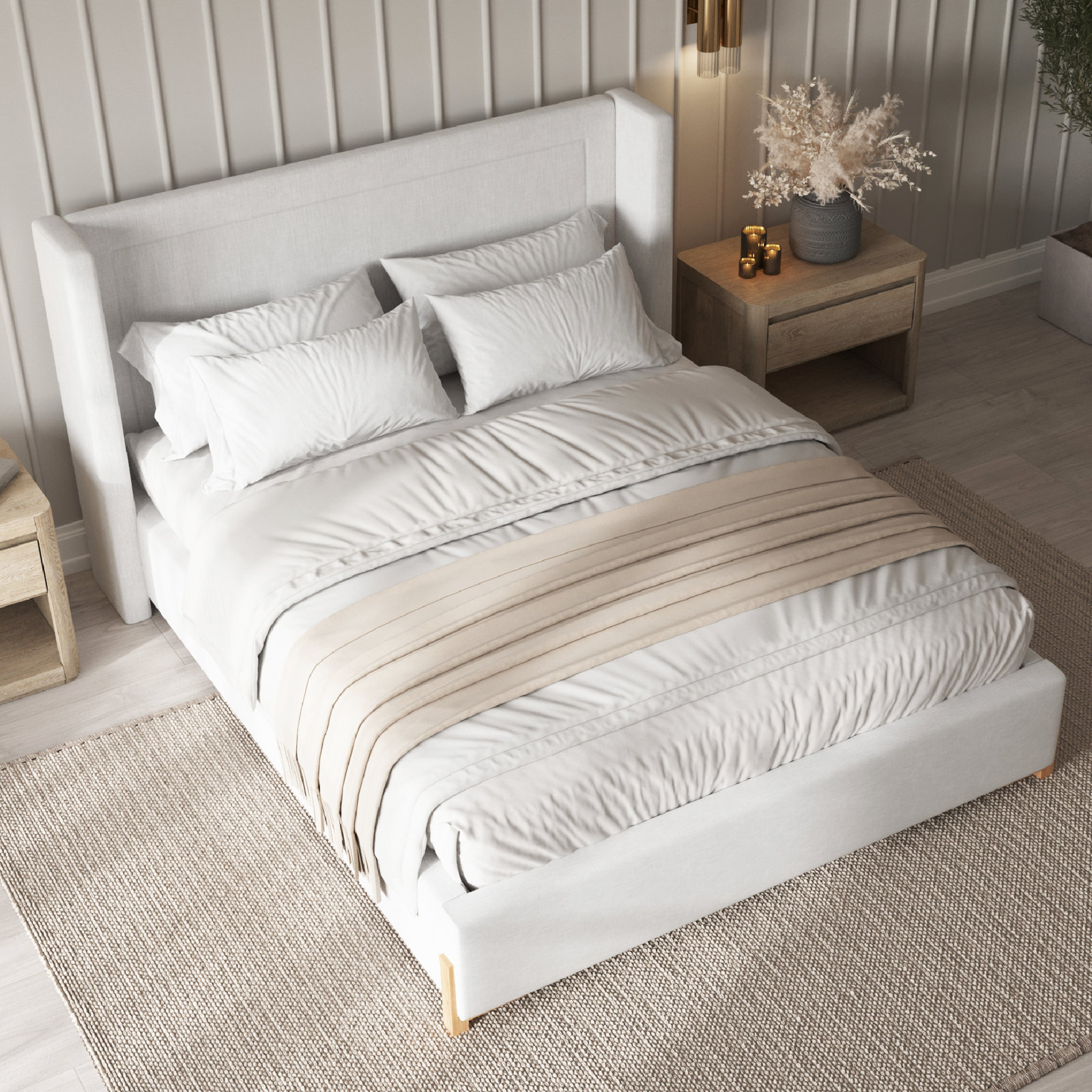 Wingback Queen Bed Ivory