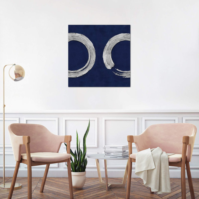 Silver Zen Circle On Blue II by Ellie Roberts - Print on Canvas, 45.72 cm H x 45.72 cm W x 1.91 cm D, No Frame