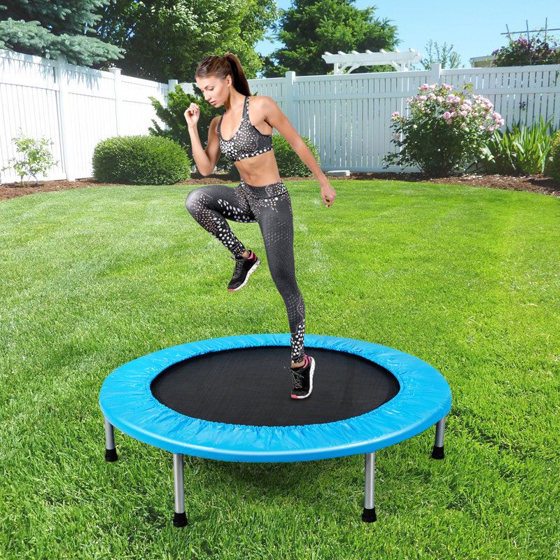 Gymax Round Fitness Trampoline, Blue