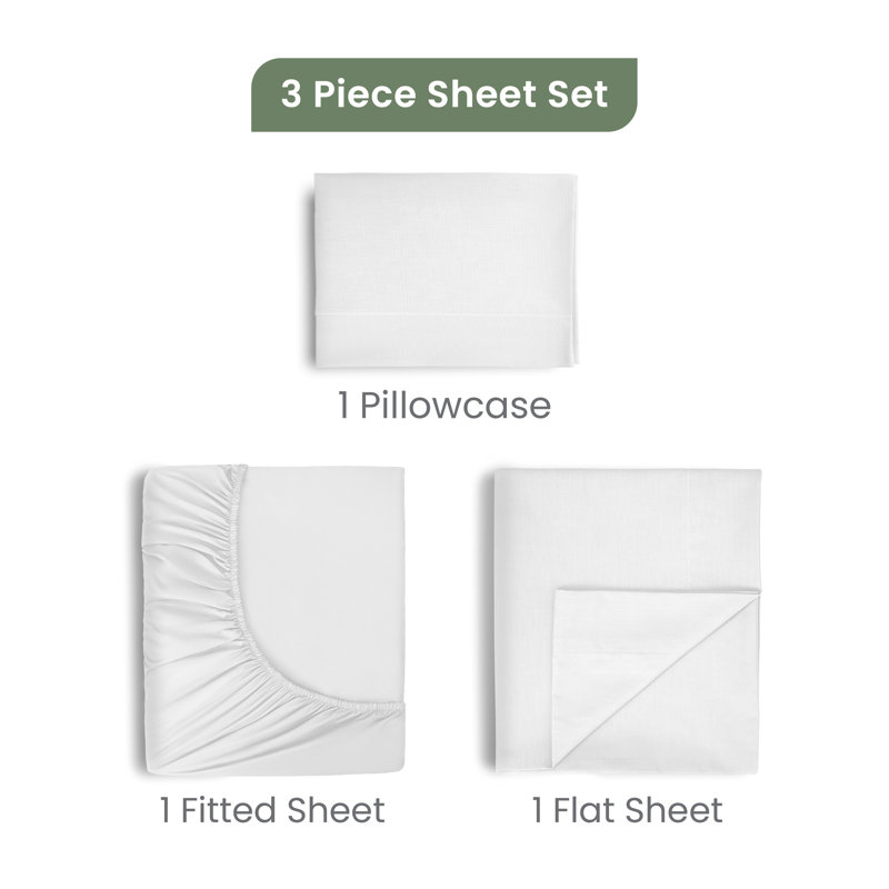 Comfort Wash 200 Thread Count Geometric 100% Cotton Percale Sheet Set, Soft White, Twin