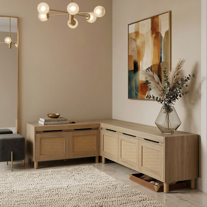 Tabouret d'angle avec rangement en rotin