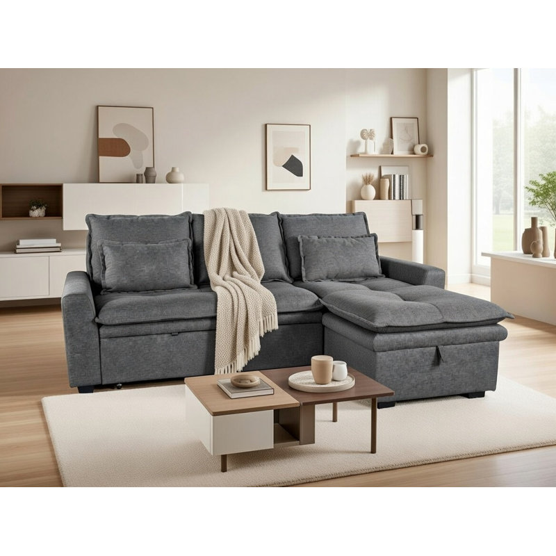 3 Seater Fabric Sofa & Chaise, Grey