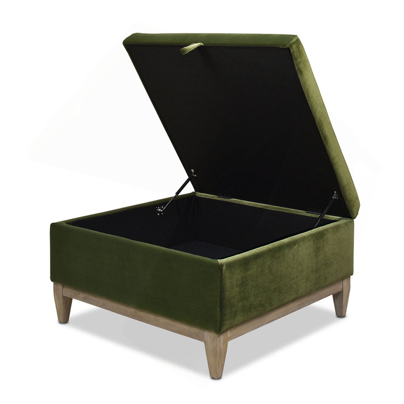 Repose-pieds carré avec rangement 35 po, velours performance vert olive