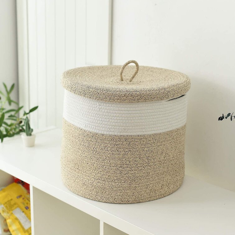 Woven Collapsible Laundry Basket Dovecove Color: White/Brown