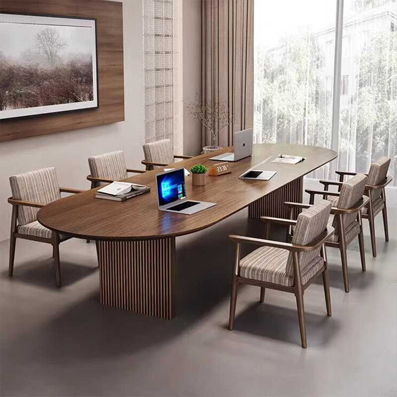 Table de conférence ronde ovale en pin, 29.53" H x 98.43" L x 37.4" W