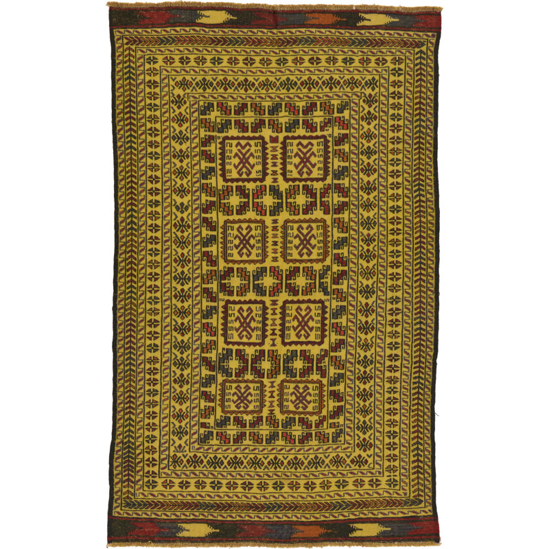 Tapis de zone en laine brun/vert 3 pi 10 po x 6 pi 4 po one-of-kind-noué la main Warminster