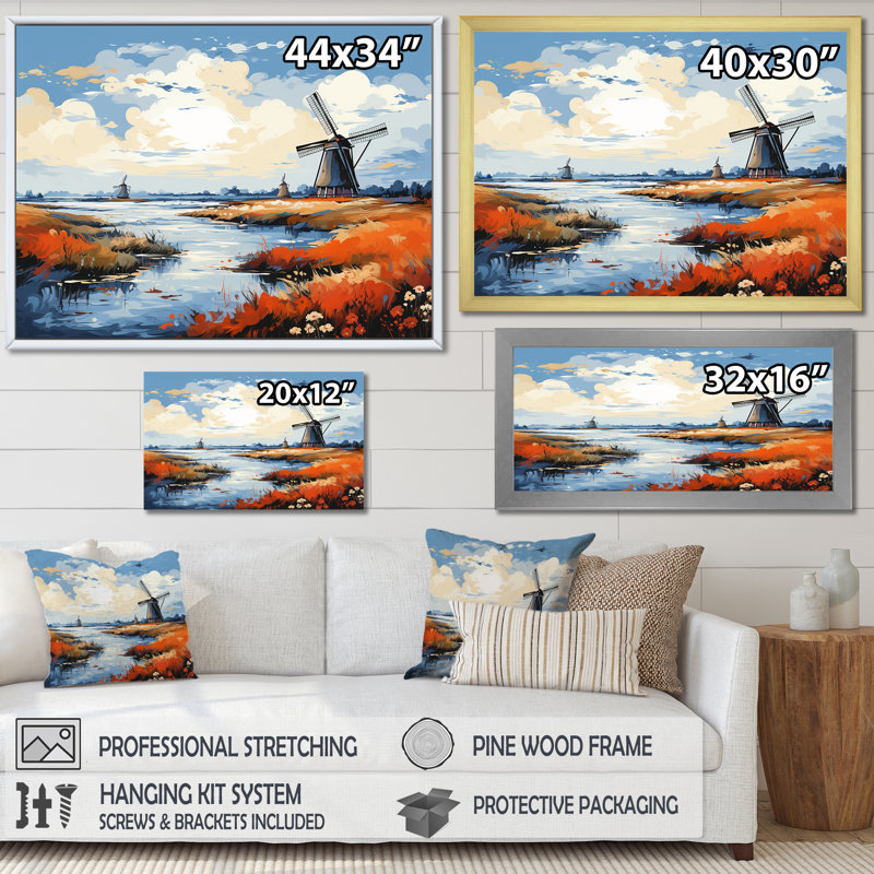 Holland Wind Turbine Meadows II - Wind Turbines, art mural, Cadre d'angle fermé noir, H 12 po x l 20 po x P 1 po