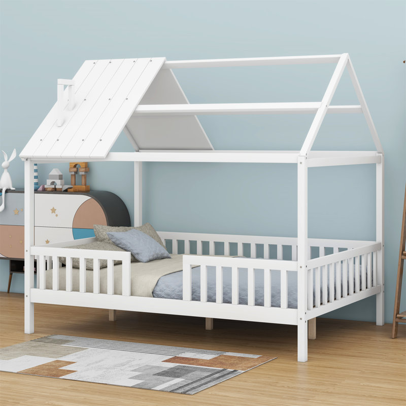 Lit en bois avec clôture, Blanc