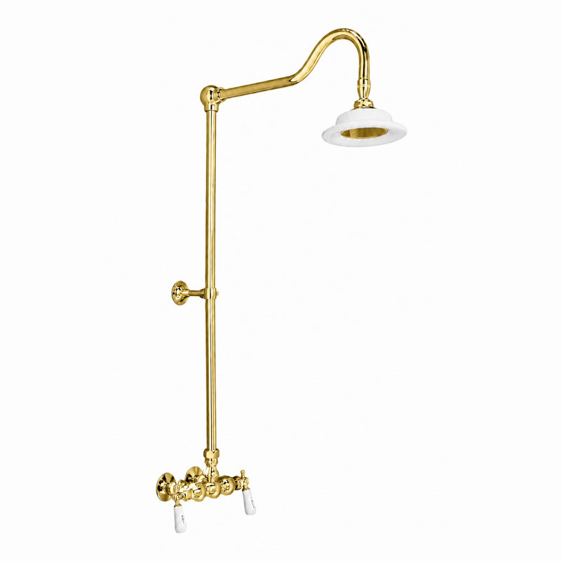 Exposed Shower System with Lever Handles, Polished Brass