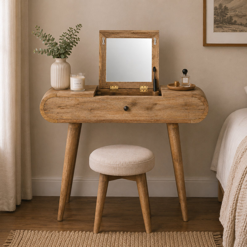 Everiz Dressing Table with Mirror, Oak