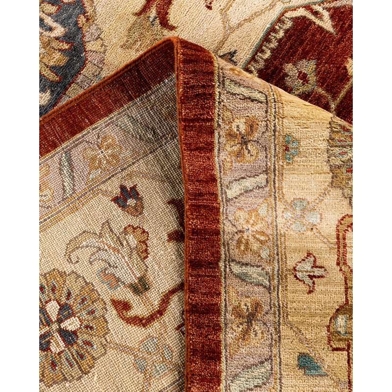 Oushak Red and Beige Hand-Knotted Wool Area Rug