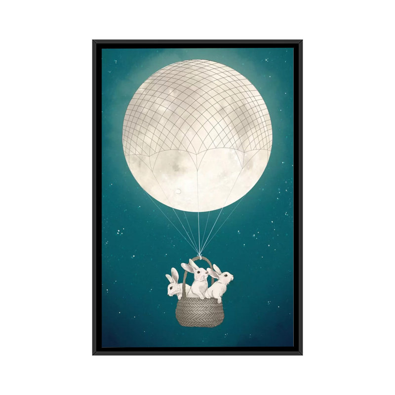 Moon Bunnies - Impression sur toile tendue, H 26 po x l 18 po x P 1,5 po, Toile encadrée noire