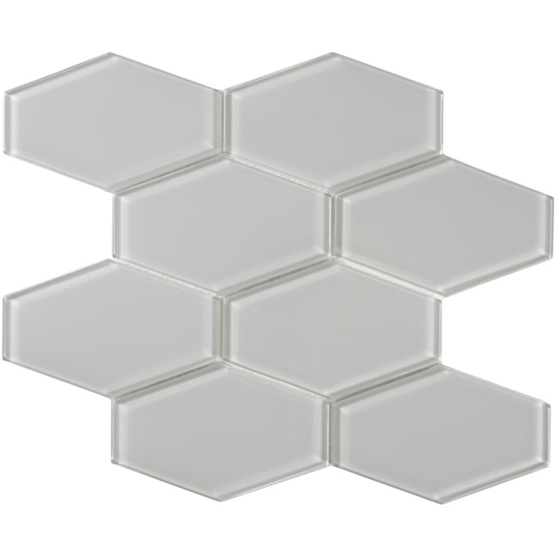 Long Hex 10.60in.x11 in. Glass Mosaic Tile, Misty Gray Gloss