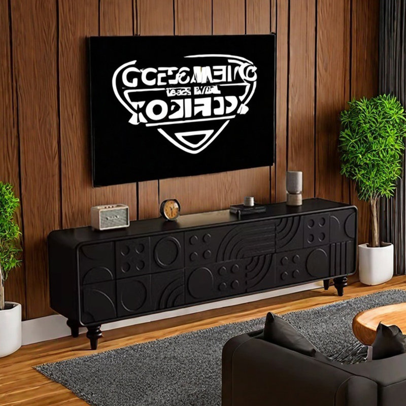 Meuble télé en bois massif sculpté de style médiéval, Noir, noir, noir, noir, 78.74"